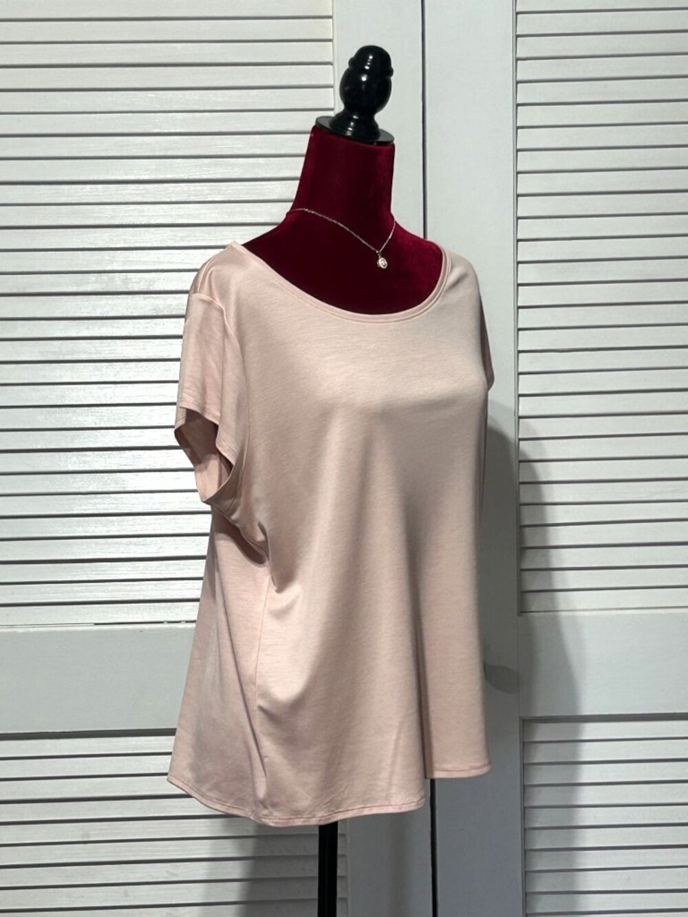 Eileen Fisher Women's Blush Pink Short Sleeve Scoop Neck Top Blouse Sz XL 3081 - Picture 3 of 11